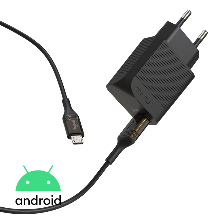 Kit de charge éco-conçu pour la maison avec chargeur 1 USB 12W et câble Micro-USB vers USB 1,30 m