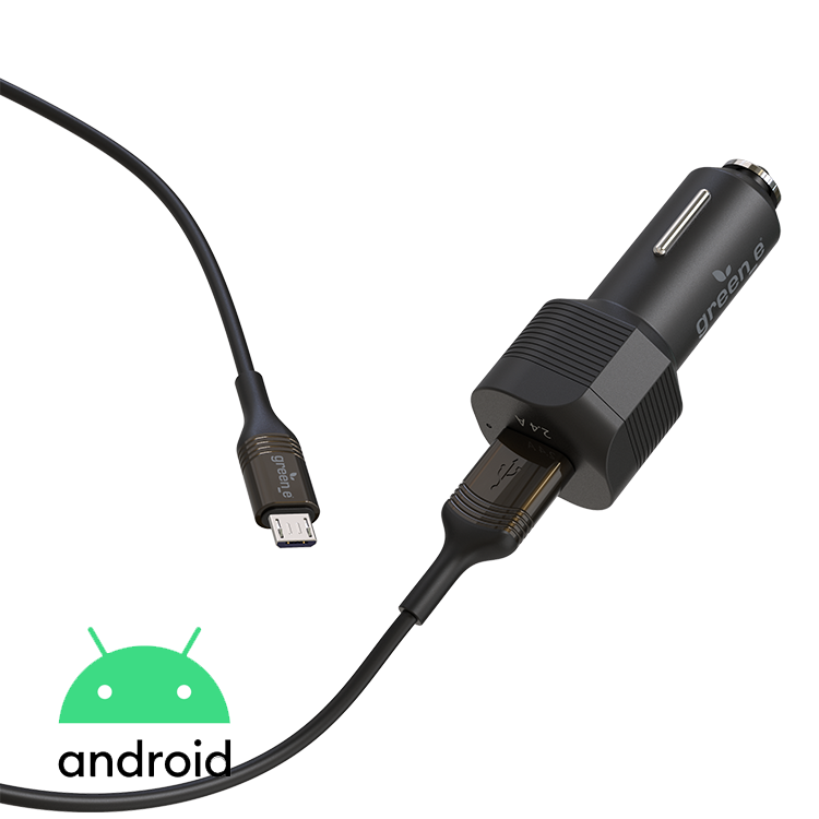 Kit de charge éco-conçu pour la voiture avec chargeur 1 USB 12W et câble Micro-USB vers USB 1,30 m