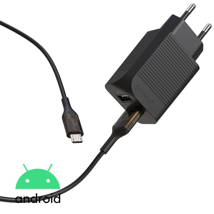 Kit de charge éco-conçu pour la maison avec chargeur 2 USB 2x12W et câble Micro-USB vers USB 1,30 m