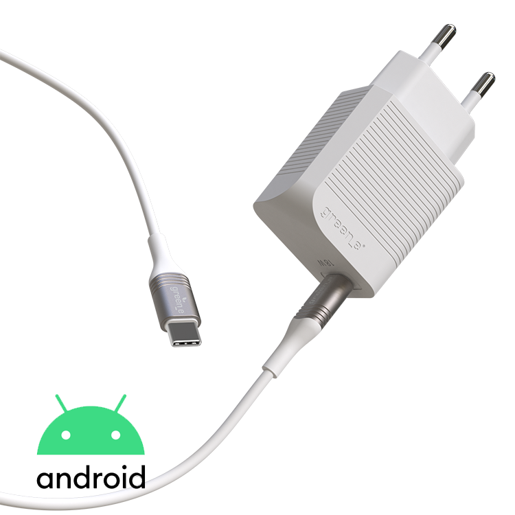 Kit de charge rapide éco-conçu pour la maison avec chargeur 1 USB-C 18W et câble tressé USB-C vers USB-C 1,30 m