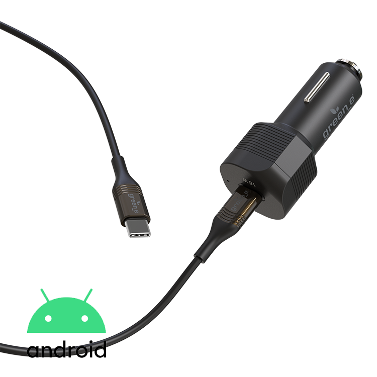 Kit de charge rapide éco-conçu pour la voiture avec chargeur 1 USB-C 18W et câble tressé USB-C vers USB-C 1,30 m