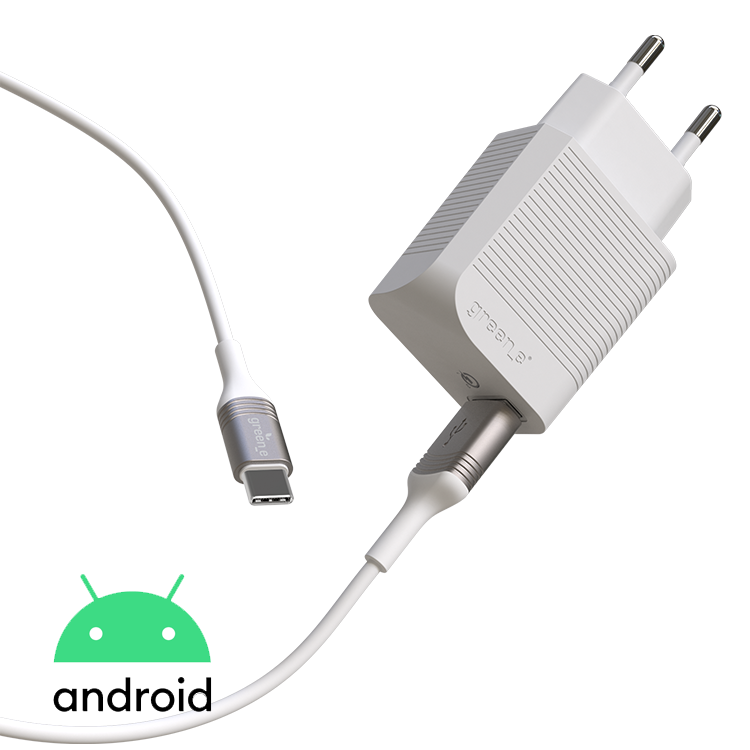 Kit de charge rapide éco-conçu pour la maison avec chargeur 1 USB Quick Charge 18W et câble USB-C vers USB 1,30 m