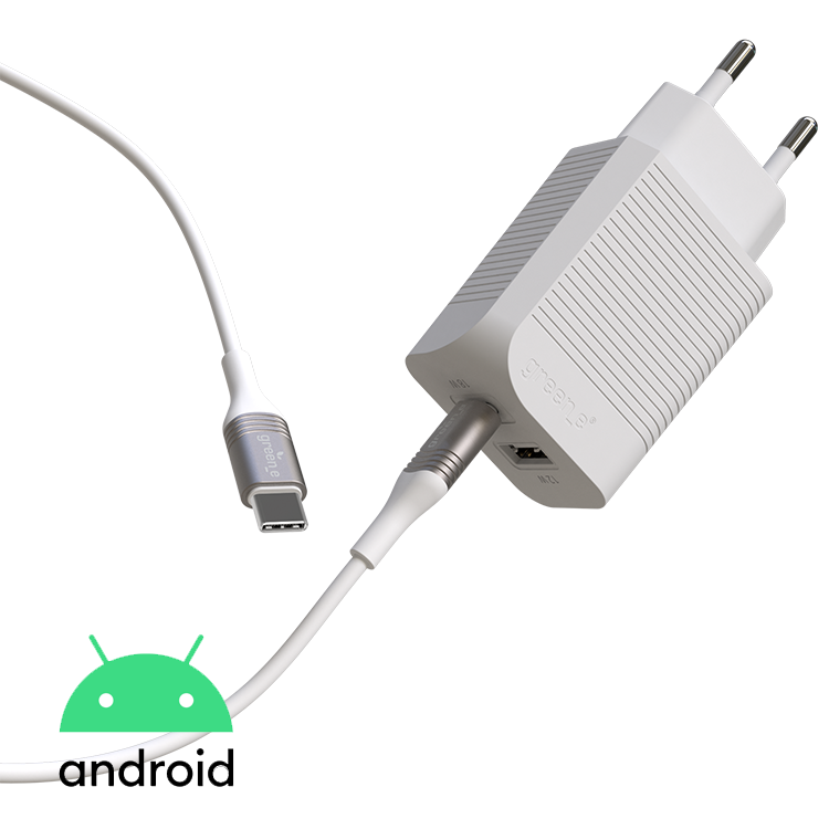 Kit de charge rapide éco-conçu pour la maison avec chargeur 1 USB-C 18W + 1 USB 12W et câble USB-C vers USB-C 1,30 m